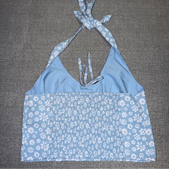 Hollister Blue Floral Smocked Halter Crop Top - Picture 4 of 6